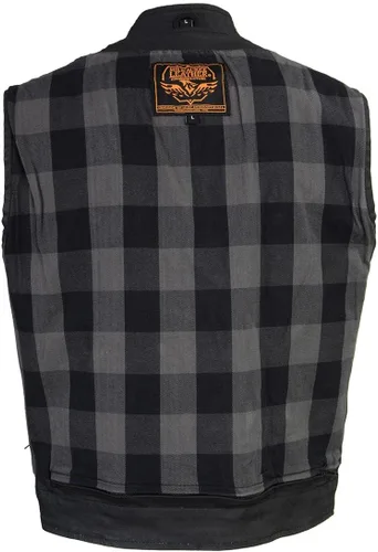 Miniatura 8 de Milwaukee Leather MDM3025 - Chaleco de motociclista con revestimiento encerado negro para hombre, estilo club, con cuello de camisa y cuello