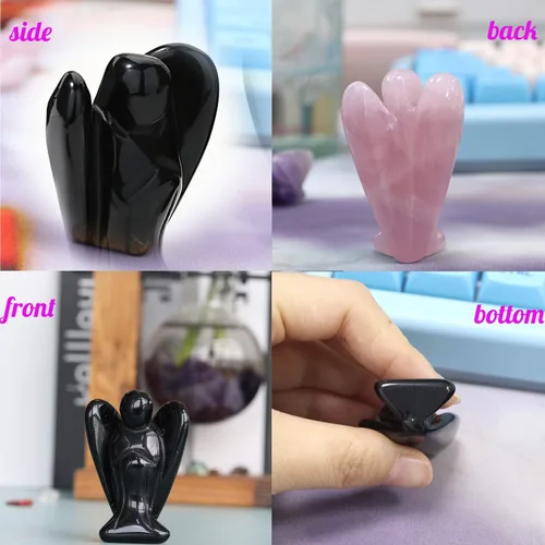 Miniatura 4 de YATOJUZI Estatua de ángel de obsidiana negra de 5 cm decorativa con cristales curativos de Reiki, piedra natural pulida tallada a mano, figuritas