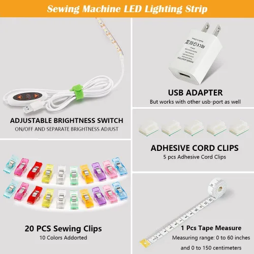 Miniatura 2 de Tira de luz para máquina de coser, tira de luz LED adhesiva de 11.8 pulgadas, tira de luz decorativa regulable de varios niveles, lámpara de costura