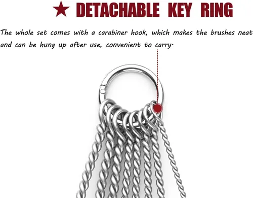 Miniatura 6 de Juego de cepillos de limpieza de tuberías con cerdas de acero inoxidable, cepillo para botellas de acero inoxidable, paquete variado de 9 piezas