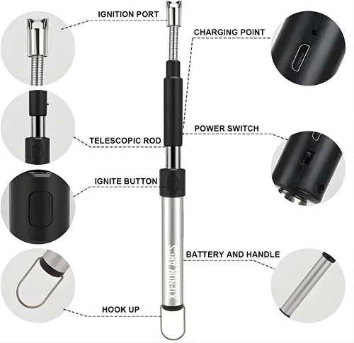 Miniatura 6 de V2 Encendedor de arco extra largo extensible de 2.5 pies, estufa de chimenea sin llama, cuello largo para luz piloto, parrilla, hoguera, cocina