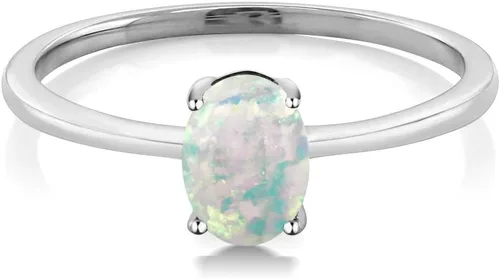 Miniatura 114 de Gem Stone King Anillo de compromiso solitario con piedra preciosa de oro blanco de 10 quilates, ovalado, 0.27 x 0.19 pulgadas, anillo de promesa