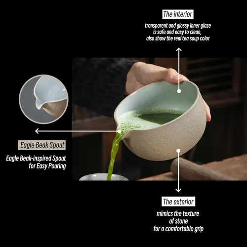 Miniatura 3 de TEANAGOO Juego de 2 cuencos de matcha con boquilla, juego de cuencos de cerámica de 18 onzas y soporte para batidores, Matcha Chawan, taza de matcha