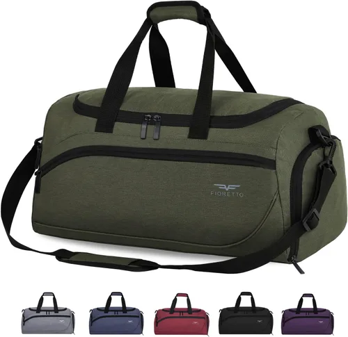 FIORETTO Bolsa de deporte para hombre con bolsillo húmedo y compartimento para zapatos, ideal para viajes, gimnasio, deportes, natación, A-Verde
