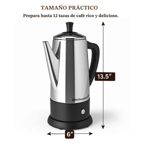 Miniatura 5 de Elite Gourmet Cafetera eléctrica de 12 tazas, filtro de acero inoxidable apto para lavavajillas, tapa y tubo, función mantener caliente, base