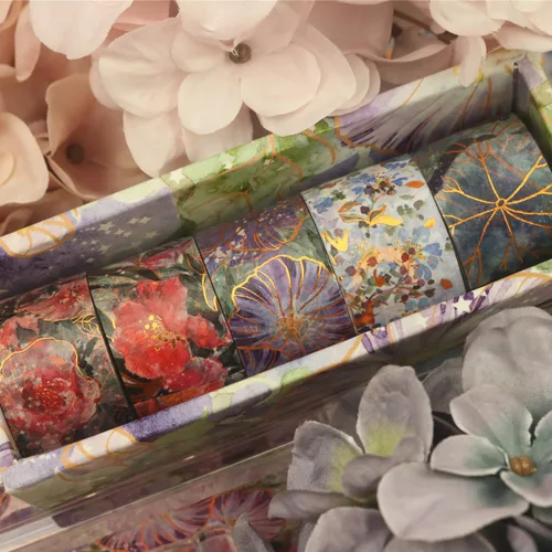 Miniatura 9 de YUBBAEX Blooming Washi - Juego de cintas adhesivas con lámina dorada, cinta de enmascarar peonía ancha decorativa para artes, manualidades DIY