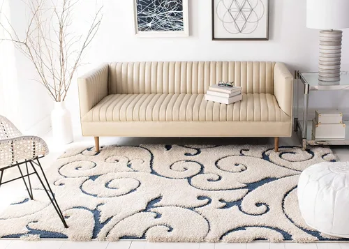 Miniatura 10 de SAFAVIEH Alfombra de área de 8x10 - Colección Florida Shag - Grande - Crema y azul, diseño de volutas, no desprende pelusa y fácil de limpiar, pelo