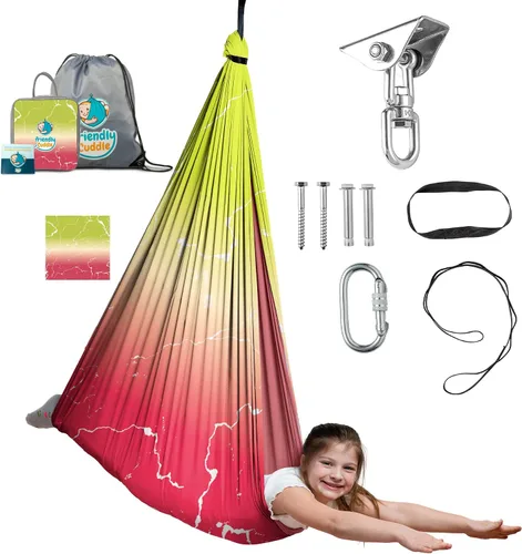 Miniatura 23 de Columpio sensorial de interior para niños o exterior – Soporta 300 libras, doble capa y giro de 360°, columpio hamaca de terapia de compresión