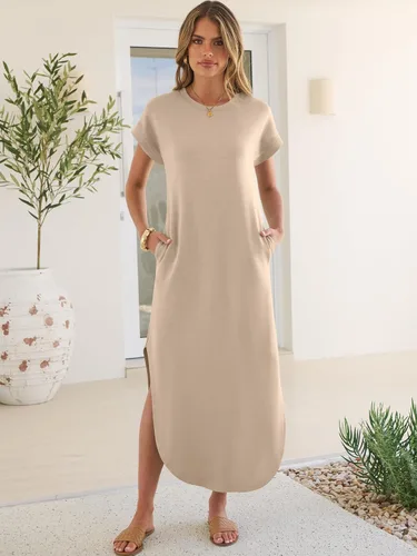 Miniatura 3 de ANRABESS Vestido largo de verano para mujer, casual, manga corta, suelto, dividido, sin arrugas, playa, vacaciones, vestido largo con bolsillos