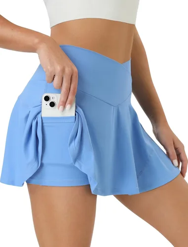Miniatura 11 de COPYLEAF Falda de tenis para mujer, faldas de golf de cintura alta con bolsillos, pantalones cortos cruzados atléticos plisados