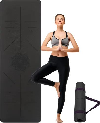 U&M Yoga Mat Non Slip, 0.24" Thick 72"x24" TPE Yoga Mats for Women Men, Anti-Tear Exercise & Fitness Mat with Carrying Strap, Workout Mats for Yoga,