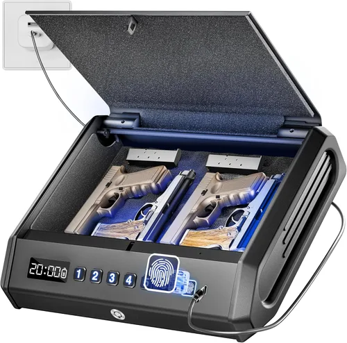 Caja fuerte biométrica grande para pistolas, 100 juegos de huellas dactilares con luz interna y modo silencioso, caja de bloqueo de pistola para el