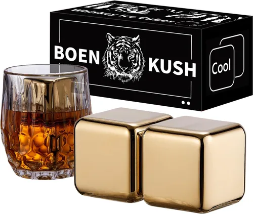Miniatura 14 de 4 piedras grandes para whisky de 64 cm³ (4 pulg³) - Juego para regalo de hombre - Cubos esféricos de hielo de acero inoxidable reutilizables para 4