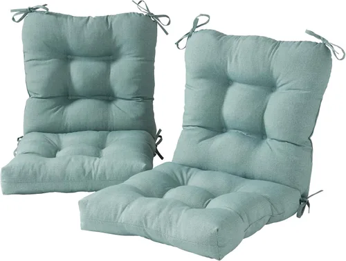 Miniatura 32 de Cojines para silla de exterior con bisagras, diseño de una sola pieza, cojín reversible para asiento y respaldo de patio con lazos, tela