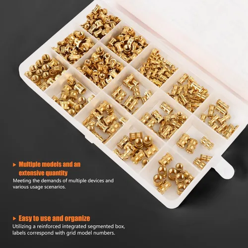 Miniatura 7 de Canitu 420 piezas de insertos roscados, M2 M3 M4 M5 hembra rosca métrica incrustación métrica tuercas surtidas kit surtido de latón inserto de calor