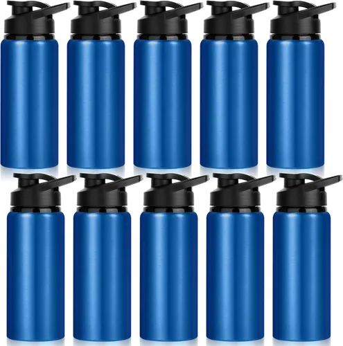 Miniatura 16 de Paquete de 10 botellas de agua a granel, botellas de agua deportivas de aluminio de 20 onzas con tapas a presión, botellas de agua reutilizables
