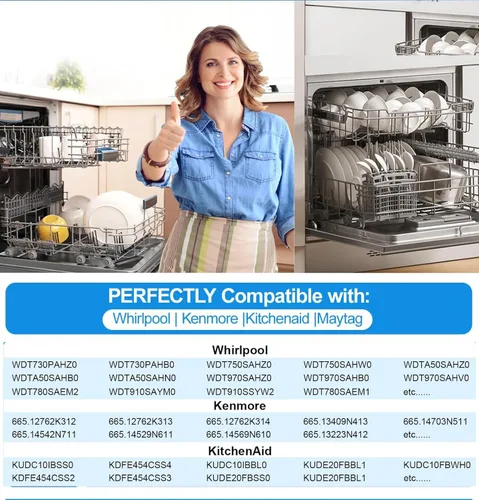 Miniatura 4 de Piezas de repuesto mejoradas para lavavajillas W10350375 para lavavajillas Kenmore 665 Whirlpool, posicionador de lavavajillas W10195840 y ajustador