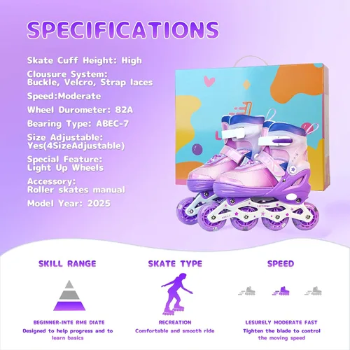 Miniatura 4 de Patines en línea ajustables para niños, niñas y adultos, patines con todas las ruedas que se iluminan para exteriores, para principiantes, jóvenes