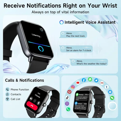 Miniatura 2 de Relojes inteligentes para hombres y mujeres, Alexa integrado, reloj inteligente de 1.8 pulgadas con frecuencia cardíaca, SpO2/sueño/estrés, Negro