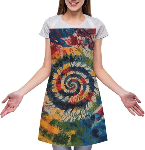 Miniatura 3 de Colorful Spiral Tie Dye Aprons Waterproof Cooking Kitchen Apron Unisex Adjustable Bib Apron with Pocket Restaurant Chef Works Aprons for Waitress