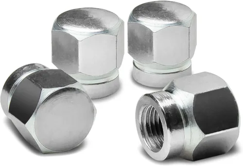 Miniatura 19 de Auto Dynasty Tapones hexagonales de válvula de neumático de aleación de latón recubierto y pulido de aluminio negro cromado (paquete de 4)