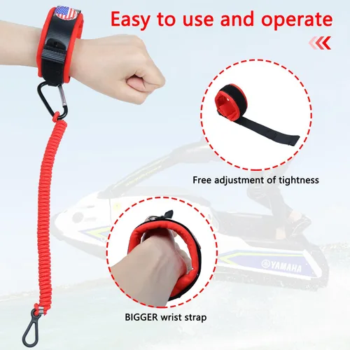 Miniatura 4 de Boat Kill Switch Lanyards Wrist Strap, Jet Ski Key Lanyard Fit for Mercruiser Marine Outboard Rojo