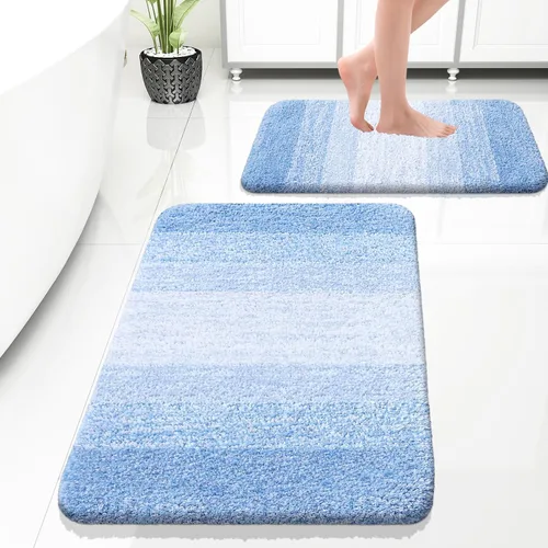 Miniatura 72 de OLANLY Juego de 2 alfombras de baño de microfibra suave y absorbente, antideslizantes, se pueden lavar y secar a máquina, alfombras de baño peludas