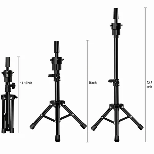 Miniatura 5 de FUTAI Soporte de peluca trípode para peluquería práctica estilo exhibición de cabello humano maniquí cabeza maniquí cosmetología muñeca cabeza
