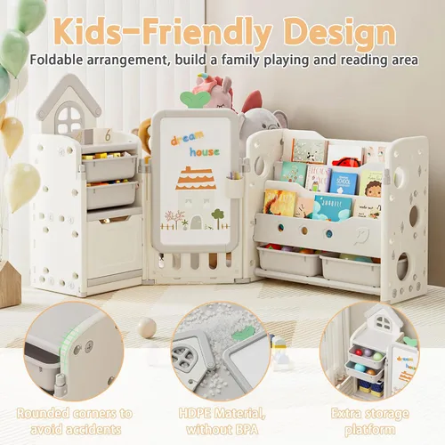 Miniatura 3 de Organizador de Almacenamiento de Juguetes para Niños con 10 Cubos Extraíbles, Organizadores de Juguetes Plegables y Almacenamiento con Estantería
