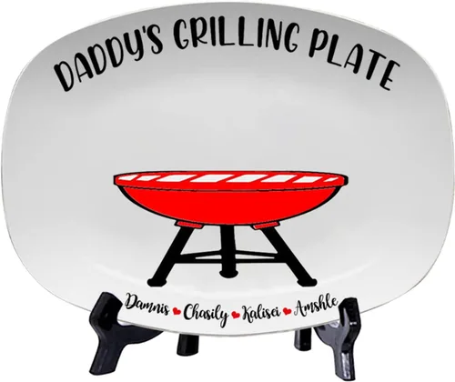 Miniatura 2 de Plato personalizado para asar para papá con nombres de niños, arte infantil, placa de servicio de impresión de mano para la familia, placa de Plato