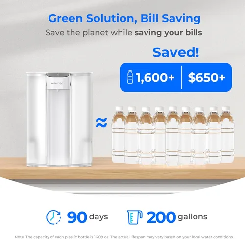 Miniatura 7 de Waterdrop Gran dispensador de filtro de agua eléctrico de 27 tazas, sistema instantáneo recargable de 200 galones, certificado NSF/ANSI Blanco