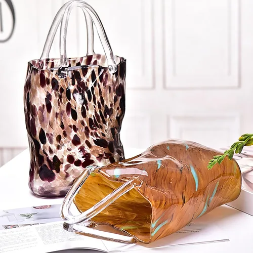 Miniatura 2 de 14.2 In Clear Handbag Flower Vase,Clear Vases For Centerpieces, Unique Decorative Vases (Handmade), Small Bag Vase For Decor For Home Centerpieces