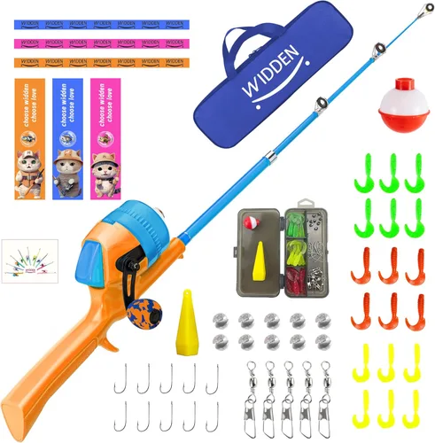 Miniatura 20 de Caña de pescar para niños, caña de pescar telescópica, caña de pescar plegable para niños y carrete con caja de aparejos, línea de pesca, flotador