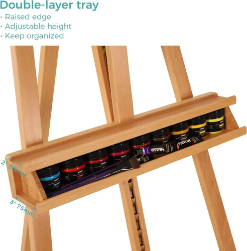 Miniatura 5 de VISWIN Caballete inclinable con marco en A para pintar y exhibir, ajustable de 65 a 89 pulgadas de alto, soporta lienzo de hasta 49 pulgadas, Natural