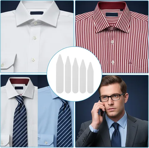 Miniatura 3 de Tyqour 100 piezas de cuello de camisa, inserciones de cuello para camisas de vestir de hombre, el cuello de PVC transparente para hombre se mantiene