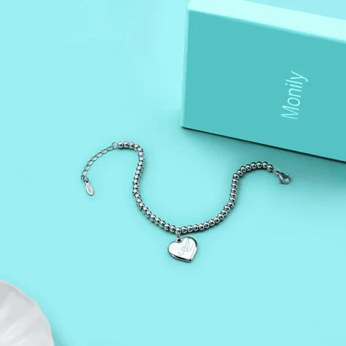 Miniatura 5 de Monily Pulsera con inicial para niñas, de acero inoxidable, 26 letras de la A a la Z, pulsera de corazón, joyería del alfabeto para niña, Acero
