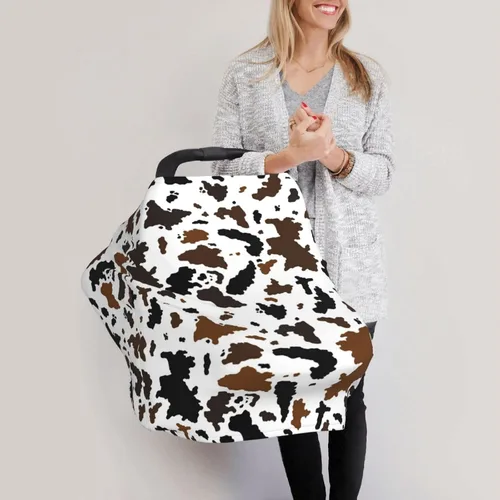 Miniatura 2 de Fundas de asiento de coche con estampado de vaca marrón, cubierta de toldo multiusos para asiento de automóvil, cubierta transpirable para lactancia