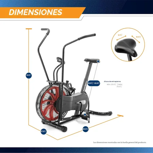 Miniatura 2 de Marcy Bicicleta fija de ejercicios con ventilador y resistencia de aire con manillares de doble acción
