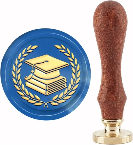 CRASPIRE Sello de cera para libros de trigo con tapa de graduación, 1.181 in, latón, mango de madera, extraíble, vintage, decorativo, sobres,