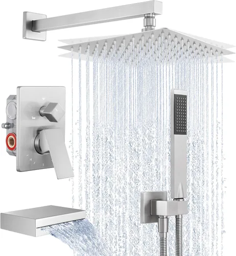 Miniatura 17 de KES Juego de llave de bañera y ducha Sistema de ducha con cabezal de ducha de lluvia de 10 pulgadas y llave de cascada para bañera Montaje en pared
