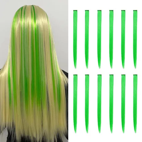 12 extensiones de cabello de colores, extensiones de cabello sintético con clip para fiesta multicolor de SOYZMYX de 22 pulgadas, accesorios para el