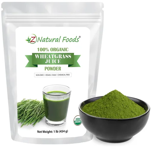Z Natural Foods Polvo de jugo de pasto de trigo orgánico, polvo superalimento para un envejecimiento saludable y digestión, ideal para jugos, yogur