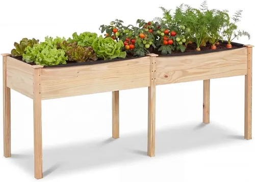 Miniatura 13 de Giantex Cama de jardín elevada, maceta elevada de madera con forro protector y orificio de drenaje, maceta elevada para plantar verduras, flores