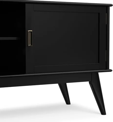 Miniatura 10 de SIMPLIHOME Draper Soporte de TV – Consola baja de madera maciza de 60 pulgadas de ancho en negro, centro de entretenimiento moderno de mediados