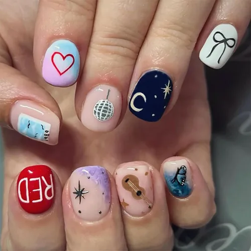 Miniatura 25 de Lindas uñas a presión de tamaño mediano - Uñas falsas cuadradas con punta francesa, uñas acrílicas rojas de cobertura completa brillantes