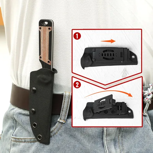 Miniatura 8 de Kizer Militaw Cuchillo de hoja fija con funda, cuchillo de campamento Nitro V Blade con mango G10 y Micarta, cuchillos EDC de hoja fija para hombres