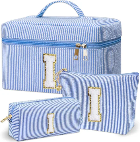 Miniatura 7 de Bolsa de maquillaje Adoryoung 3 piezas rosa+azul, Azul, A