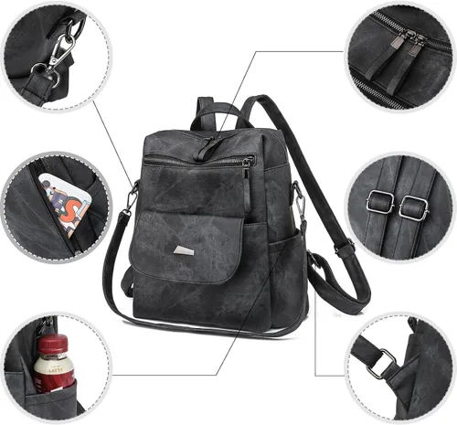 Miniatura 5 de Mochila para mujer, mochila de piel sintética, mochila antirrobo, mochila antirrobo de viaje, multiusos, ligera, impermeable, convertible, bolsa