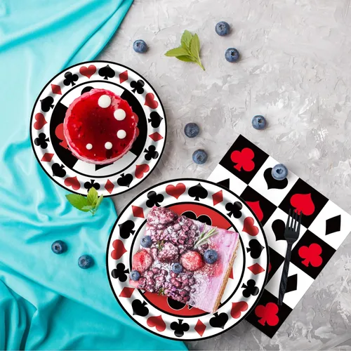 Miniatura 4 de Kit de suministros de fiesta de casino para 24 invitados, 97 piezas, incluyendo platos, tenedores, servilletas, banderines, ideal para noches