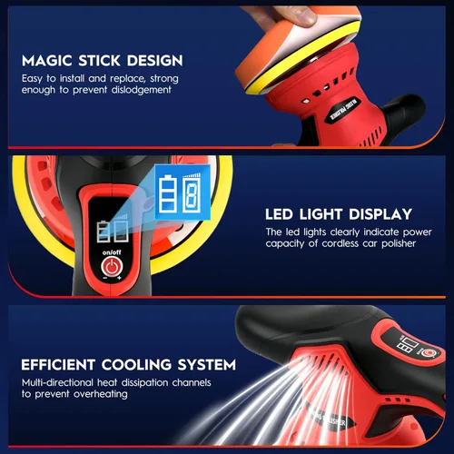 Miniatura 4 de Kit de pulidor inalámbrico para automóvil con baterías de 2 x 21 V, pulidora de automóvil de 6 pulgadas con 8 velocidades variables de 2800-6000 RPM